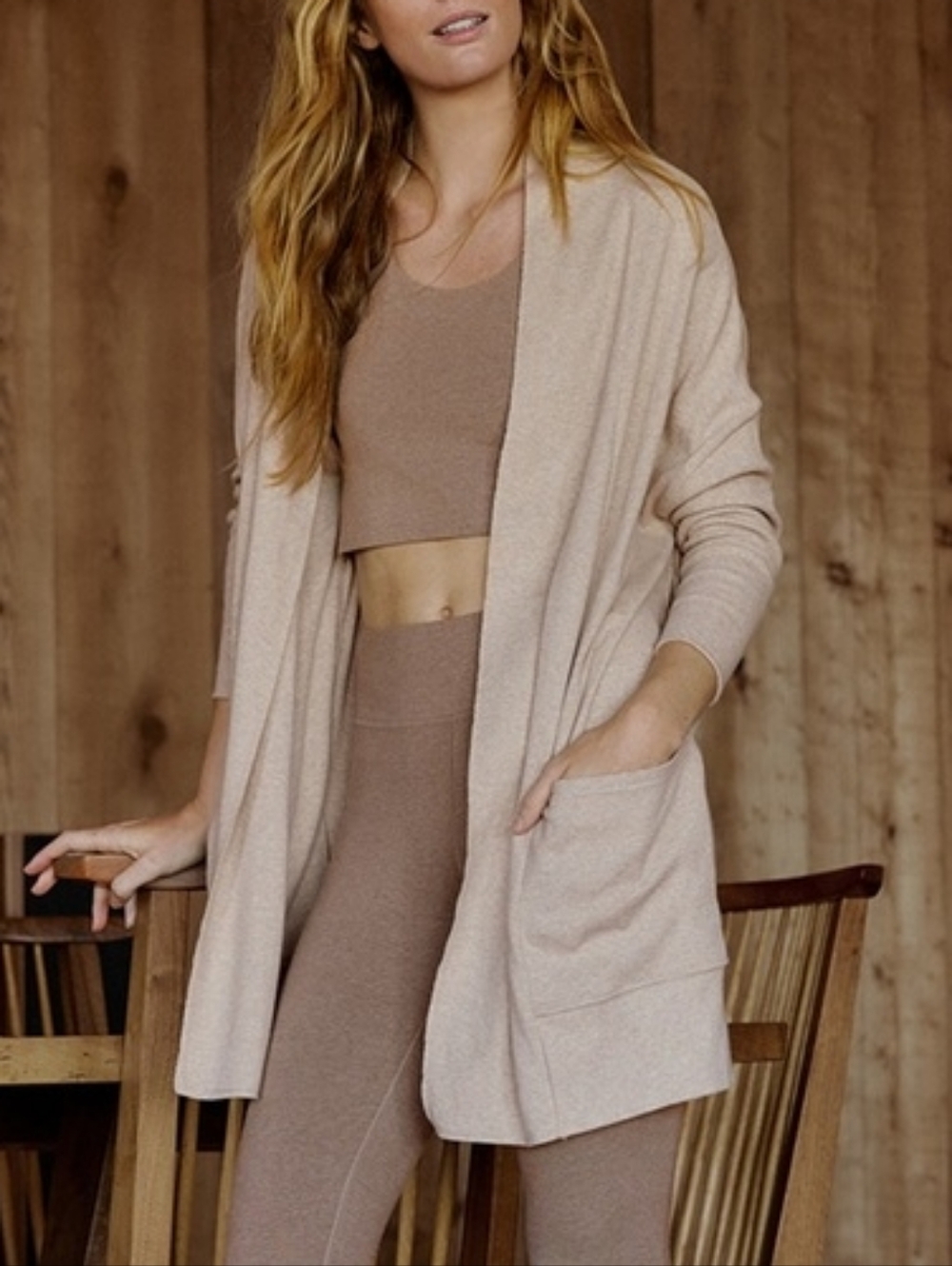 Pact Women's Light Beige Open-Front Cardigan